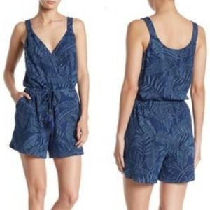 Spense Palm Leaf Faux Wrap Romper Large
